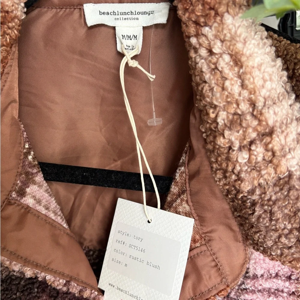 beachlunchlounge Brown and Pink Teddy Jacket shacket NWT - Picture 3 of 5